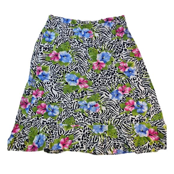 Chicos PM medium PETITE snow leapord linen midi skirt modest casual comfort ^ - Picture 1 of 7